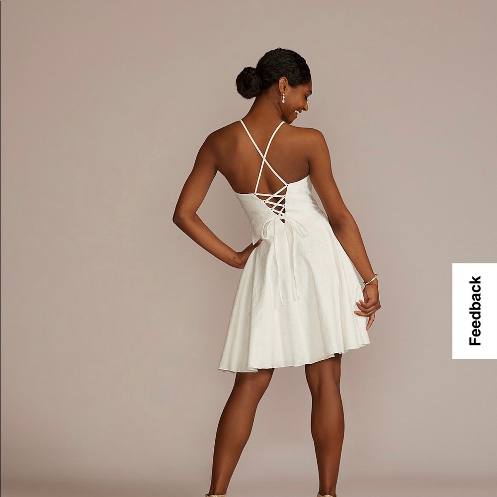 David’s Bridal - Floral Jacquard Halter Mini A-Line Dress